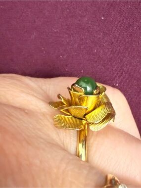 Vintage Green Canadian Jade Rose Ring - 12k GF one Size (adjustable)